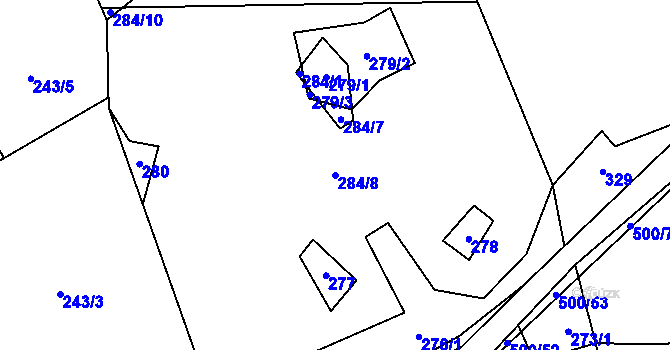 Parcela st. 284/8 v KÚ Žemličkova Lhota, Katastrální mapa