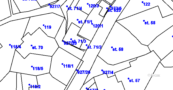 Parcela st. 71/2 v KÚ Obecnice, Katastrální mapa