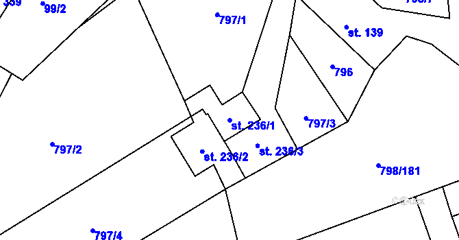 Parcela st. 236/1 v KÚ Obecnice, Katastrální mapa