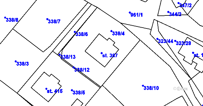 Parcela st. 387 v KÚ Obecnice, Katastrální mapa