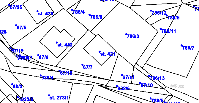 Parcela st. 421 v KÚ Obecnice, Katastrální mapa