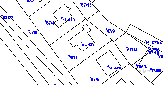 Parcela st. 427 v KÚ Obecnice, Katastrální mapa