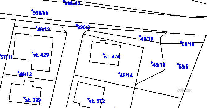 Parcela st. 475 v KÚ Obecnice, Katastrální mapa