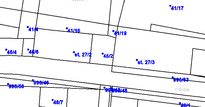 Parcela st. 45/2 v KÚ Obecnice, Katastrální mapa