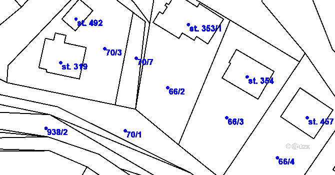 Parcela st. 66/2 v KÚ Obecnice, Katastrální mapa