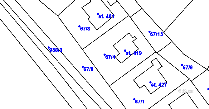 Parcela st. 67/4 v KÚ Obecnice, Katastrální mapa