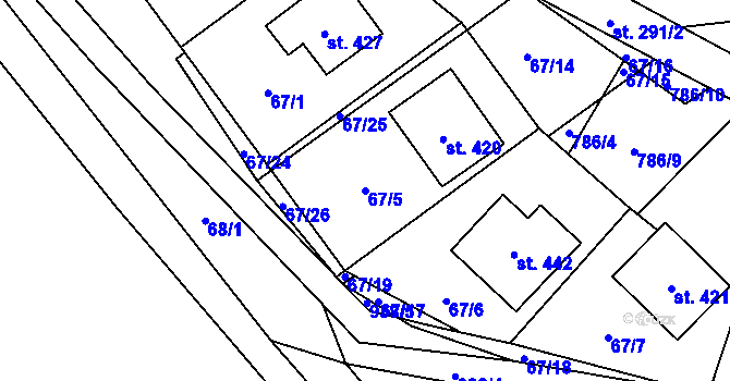 Parcela st. 67/5 v KÚ Obecnice, Katastrální mapa