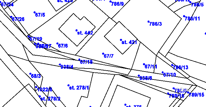 Parcela st. 67/7 v KÚ Obecnice, Katastrální mapa