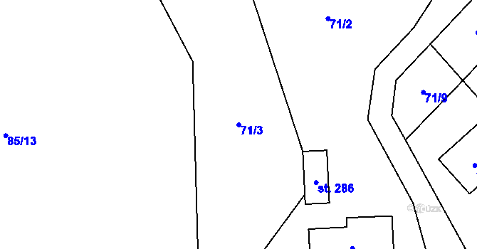 Parcela st. 71/3 v KÚ Obecnice, Katastrální mapa