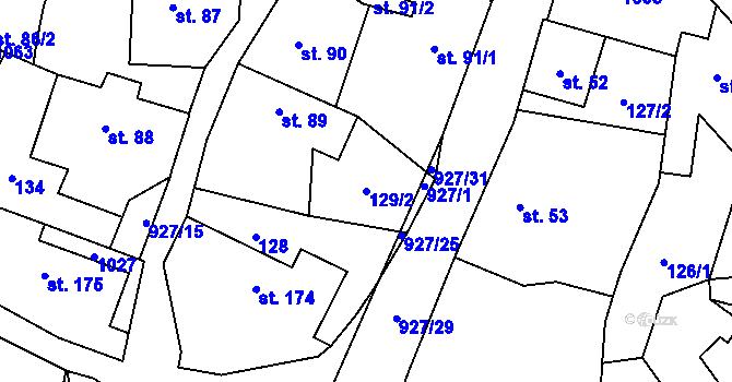 Parcela st. 129/2 v KÚ Obecnice, Katastrální mapa