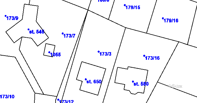 Parcela st. 173/3 v KÚ Obecnice, Katastrální mapa