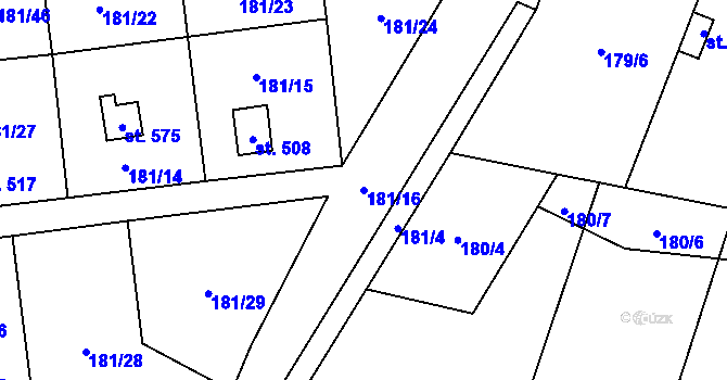 Parcela st. 181/16 v KÚ Obecnice, Katastrální mapa