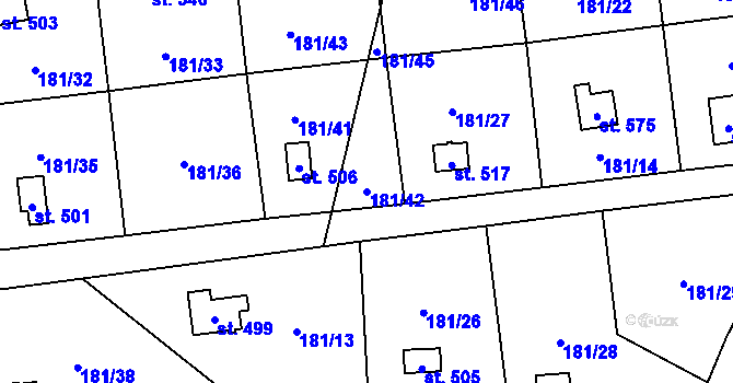 Parcela st. 181/42 v KÚ Obecnice, Katastrální mapa