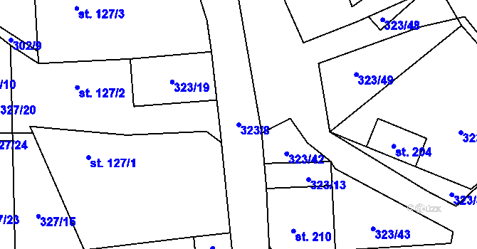 Parcela st. 323/8 v KÚ Obecnice, Katastrální mapa