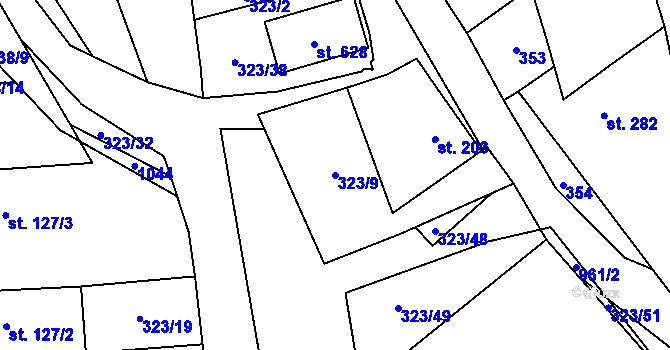Parcela st. 323/9 v KÚ Obecnice, Katastrální mapa