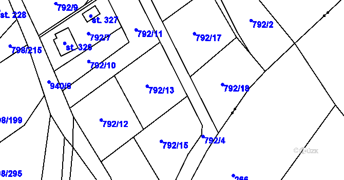 Parcela st. 792/4 v KÚ Obecnice, Katastrální mapa