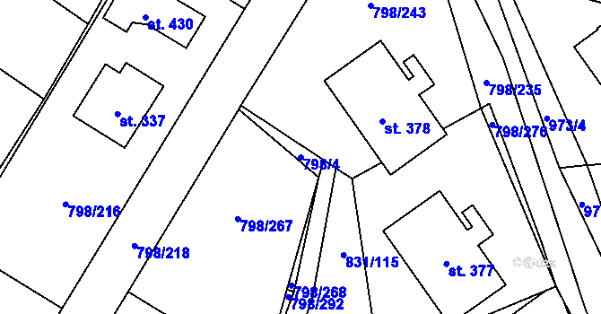 Parcela st. 798/4 v KÚ Obecnice, Katastrální mapa