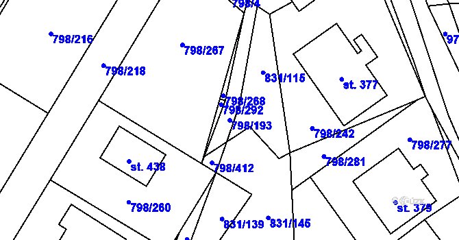 Parcela st. 798/193 v KÚ Obecnice, Katastrální mapa