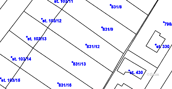 Parcela st. 831/12 v KÚ Obecnice, Katastrální mapa