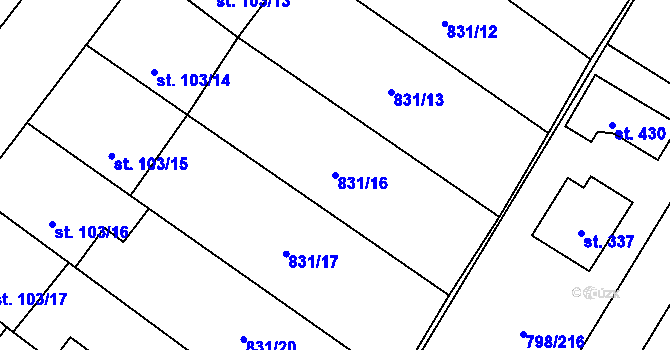 Parcela st. 831/16 v KÚ Obecnice, Katastrální mapa