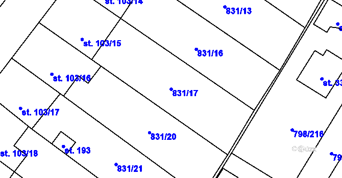 Parcela st. 831/17 v KÚ Obecnice, Katastrální mapa