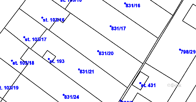 Parcela st. 831/20 v KÚ Obecnice, Katastrální mapa