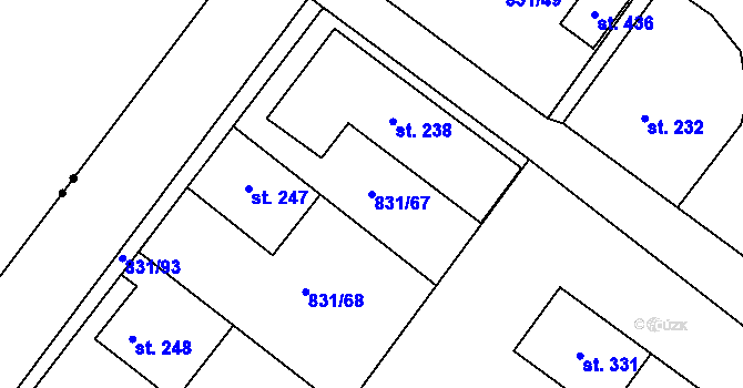 Parcela st. 831/67 v KÚ Obecnice, Katastrální mapa