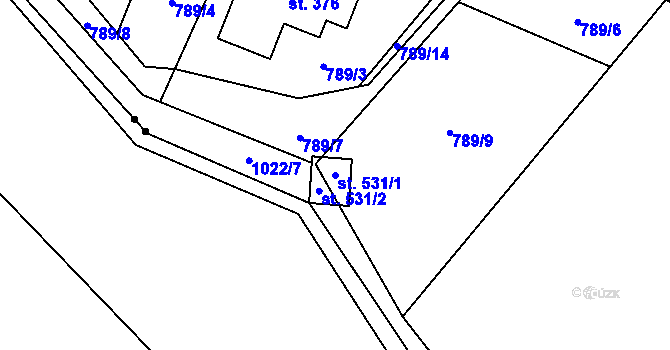 Parcela st. 531/1 v KÚ Obecnice, Katastrální mapa