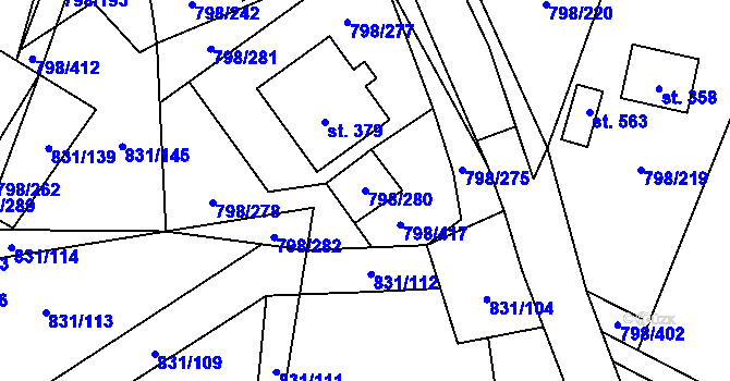 Parcela st. 798/280 v KÚ Obecnice, Katastrální mapa