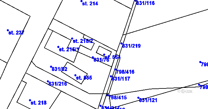 Parcela st. 554 v KÚ Obecnice, Katastrální mapa