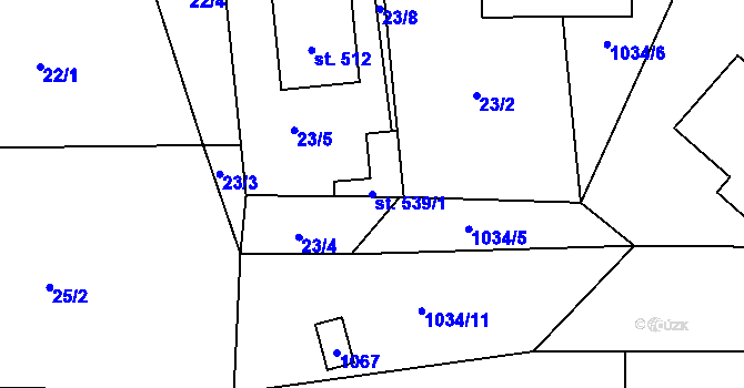 Parcela st. 539/1 v KÚ Obecnice, Katastrální mapa