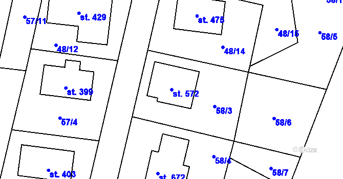 Parcela st. 572 v KÚ Obecnice, Katastrální mapa