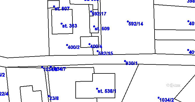 Parcela st. 592/15 v KÚ Obecnice, Katastrální mapa