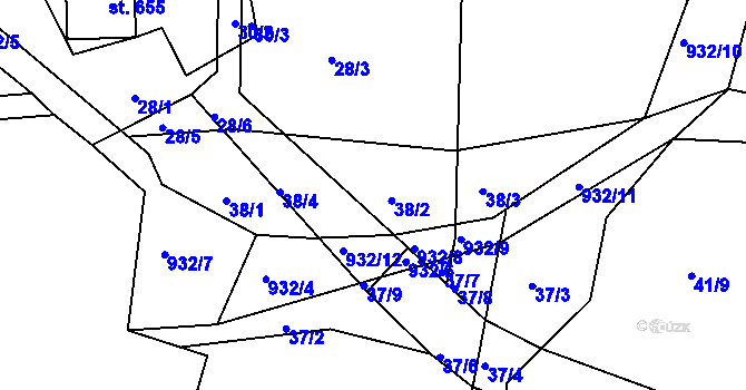 Parcela st. 38 v KÚ Obecnice, Katastrální mapa