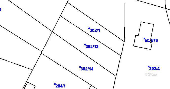 Parcela st. 302/13 v KÚ Obecnice, Katastrální mapa