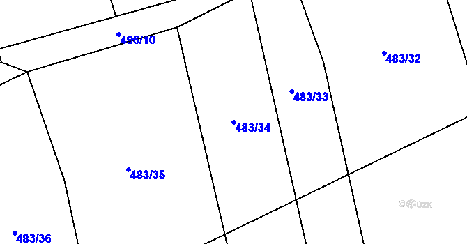 Parcela st. 483/34 v KÚ Obecnice, Katastrální mapa