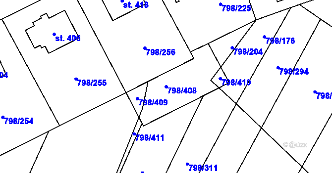 Parcela st. 798/408 v KÚ Obecnice, Katastrální mapa