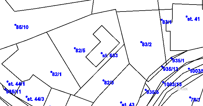 Parcela st. 653 v KÚ Obecnice, Katastrální mapa