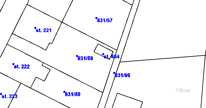 Parcela st. 664 v KÚ Obecnice, Katastrální mapa