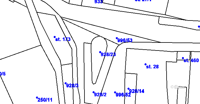 Parcela st. 928/23 v KÚ Obecnice, Katastrální mapa