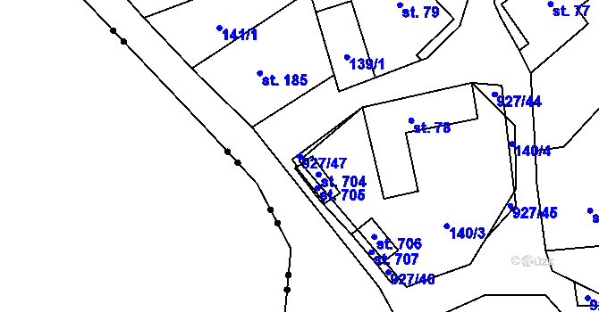 Parcela st. 927/47 v KÚ Obecnice, Katastrální mapa
