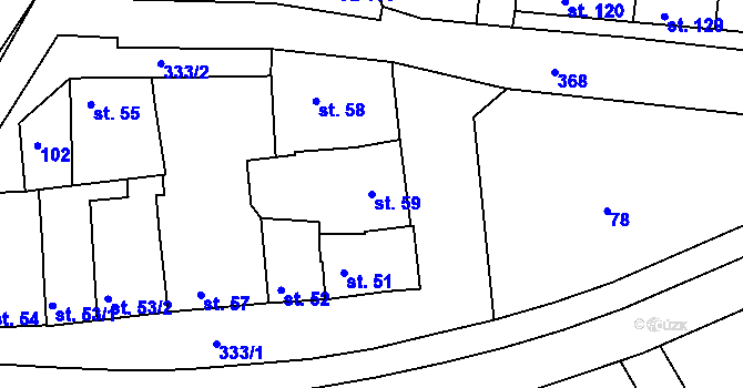 Parcela st. 59 v KÚ Obědkovice, Katastrální mapa