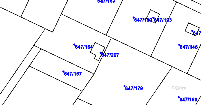 Parcela st. 647/207 v KÚ Oblekovice, Katastrální mapa