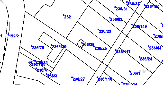 Parcela st. 236/38 v KÚ Oblekovice, Katastrální mapa