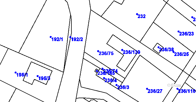 Parcela st. 236/75 v KÚ Oblekovice, Katastrální mapa