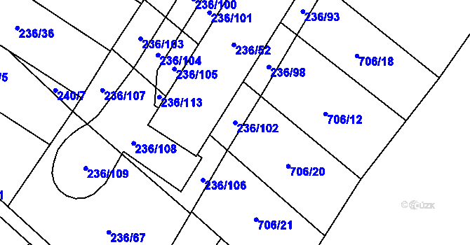 Parcela st. 236/102 v KÚ Oblekovice, Katastrální mapa
