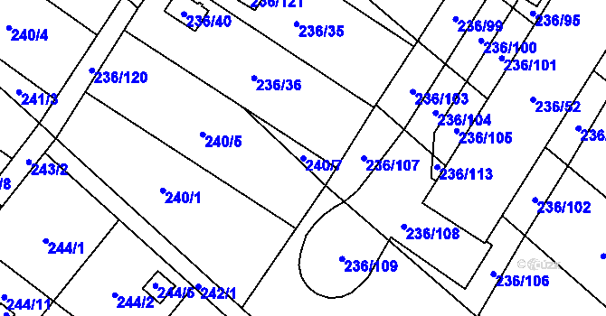 Parcela st. 240/7 v KÚ Oblekovice, Katastrální mapa
