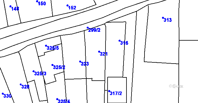 Parcela st. 321 v KÚ Oblekovice, Katastrální mapa