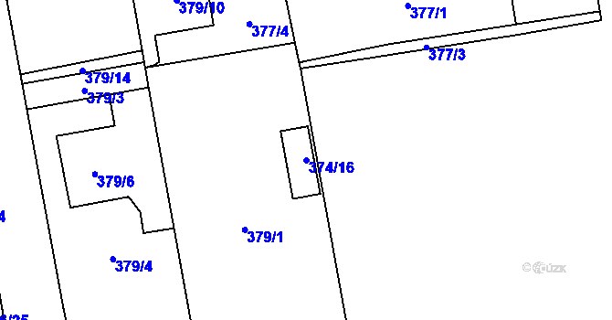 Parcela st. 374/16 v KÚ Oblekovice, Katastrální mapa