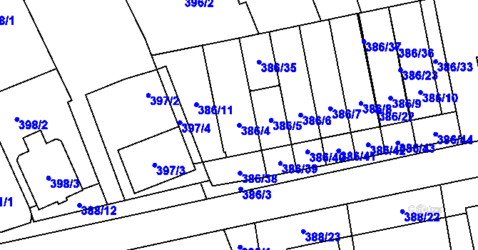 Parcela st. 386/4 v KÚ Oblekovice, Katastrální mapa